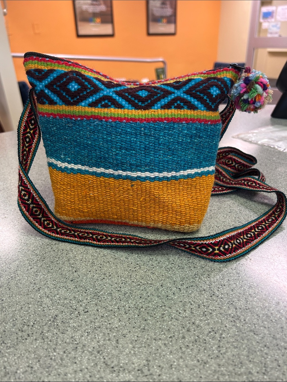 TURKISH WOOL colorful Woven Crossbody Bag with Multicolor Strap
